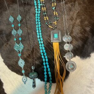 Turquoise and Silver Western-Inspired Pendant Necklace - Unbranded